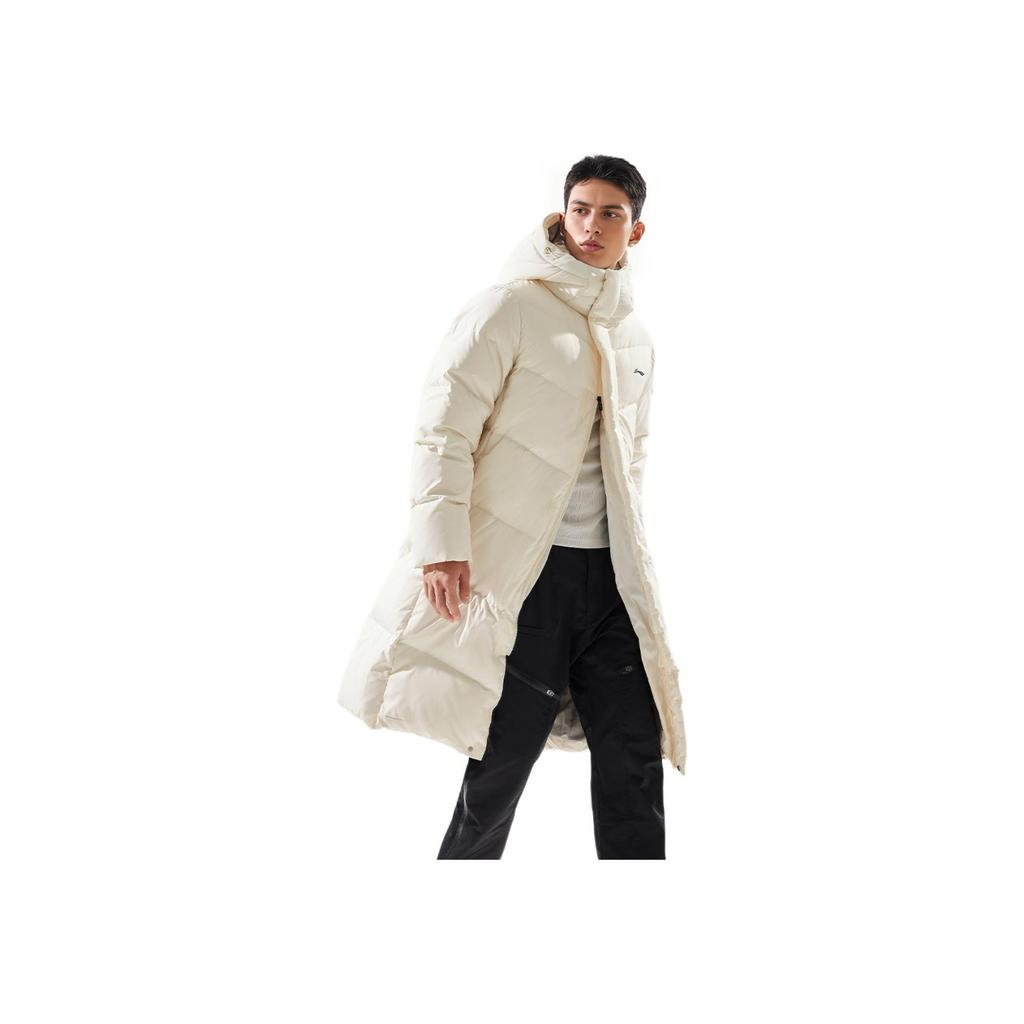 Li Ning Fitness Series Logo Bequeme Lockere Kältebeständige Warme Outdoor Lange Freizeit Daunenjacke Herren Oberbekleidung Off-White AYMU095-2