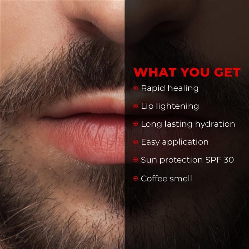 Beardo Lip Lightener for Men with Kojic Acid & SPF 30, 7g | Non-Tinted Brightening Lip Balm | Lip Balm for Dark, Dry & Chapped Lips | Men’s Lip Car