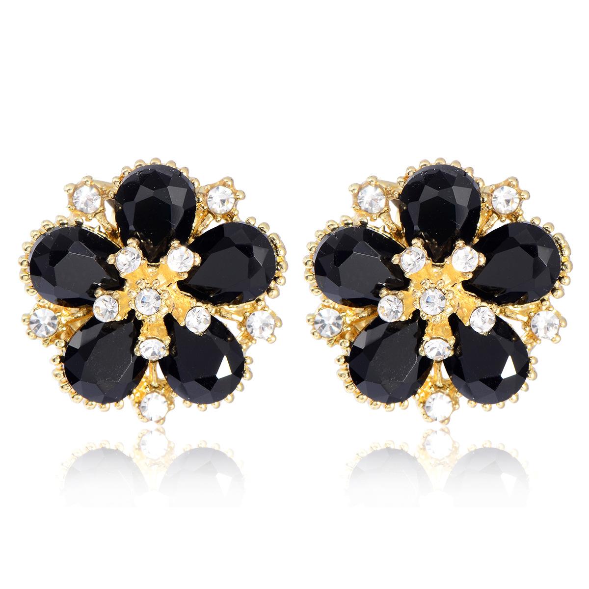 

Sweet Cool Colorful Zircon Camellia Crystal Stud Earrings Fashionable Jewelry For Women чорний