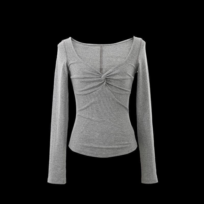 Shetu Women's American Retro Twist Knit Long Sleeve T-Shirt