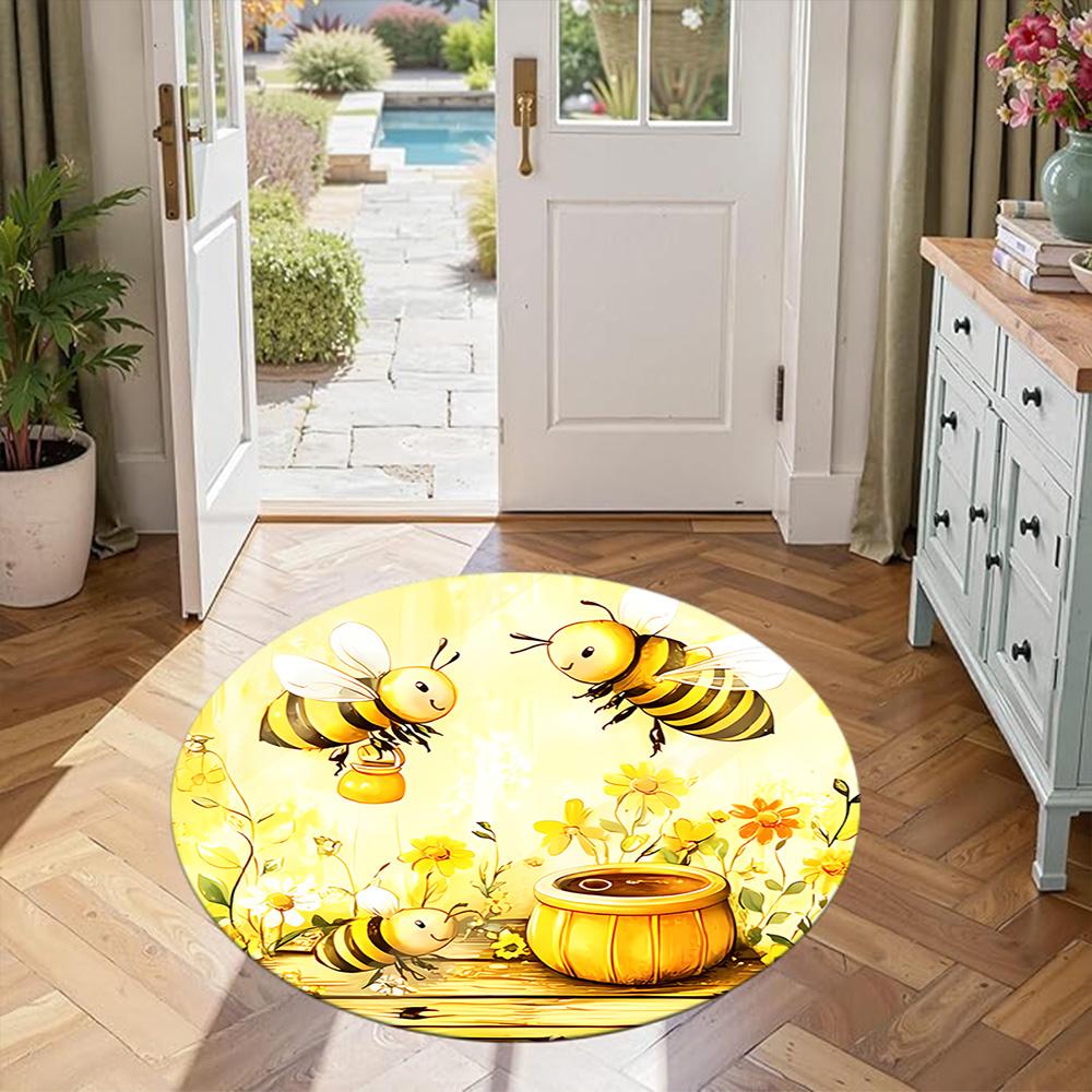 Bee Round Carpet Suitable for Dormitory Study room Balcony Game Room Anti-slip Round Rug Office home decor Wedding Party Gift
