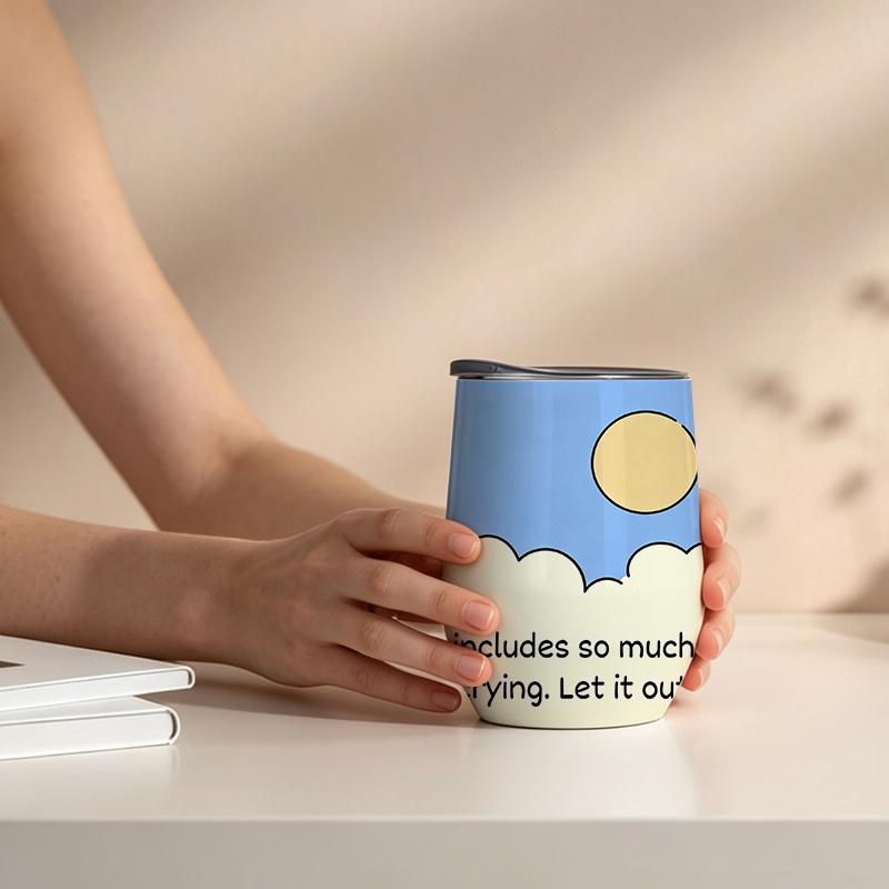 Eggshell Cup 355ml Sky Cloud Healing Text Element U Shape Eggshell Cup Egg Shaped Insulated Cup 12oz Eggshell Insulated Cup Insulated Water Cup Eggshell Cup 355ml
