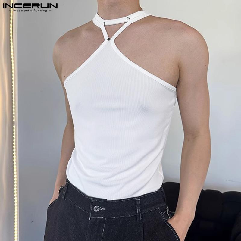 INCERUN Men Halter Neck Sexy Cross Vest Slim Fit Stretch Camisole Tank Tops