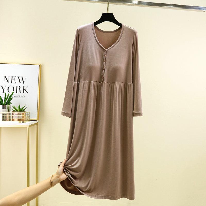 Women's Modal Long Sleeve Swing Dress with Chest Pads - Plus Size Casual for Spring, Summer, Autumn