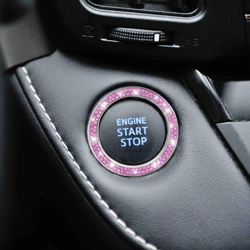 AUKEPO Car Shiny Crystal Rhinestone Engine Start Ring Decal,2 Pack Car Button Start Button Cover/Sticker,Key Ignition Knob Shiny Ring,Shiny Car