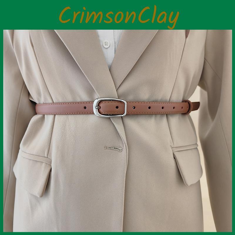 Womens Minimalist Style Waist Belt Elliptical Metal Buckle Dress Belt Shapewear