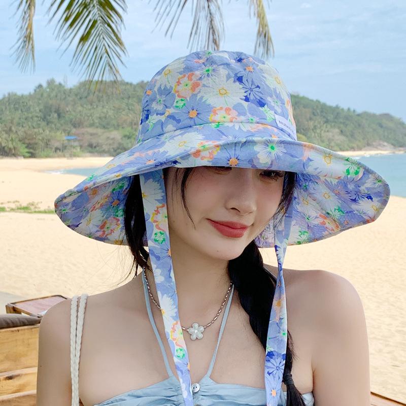 Small fresh flower strap, fisherman's hat, children's summer outing, large brim, sunscreen, and washbasin hat, new model.