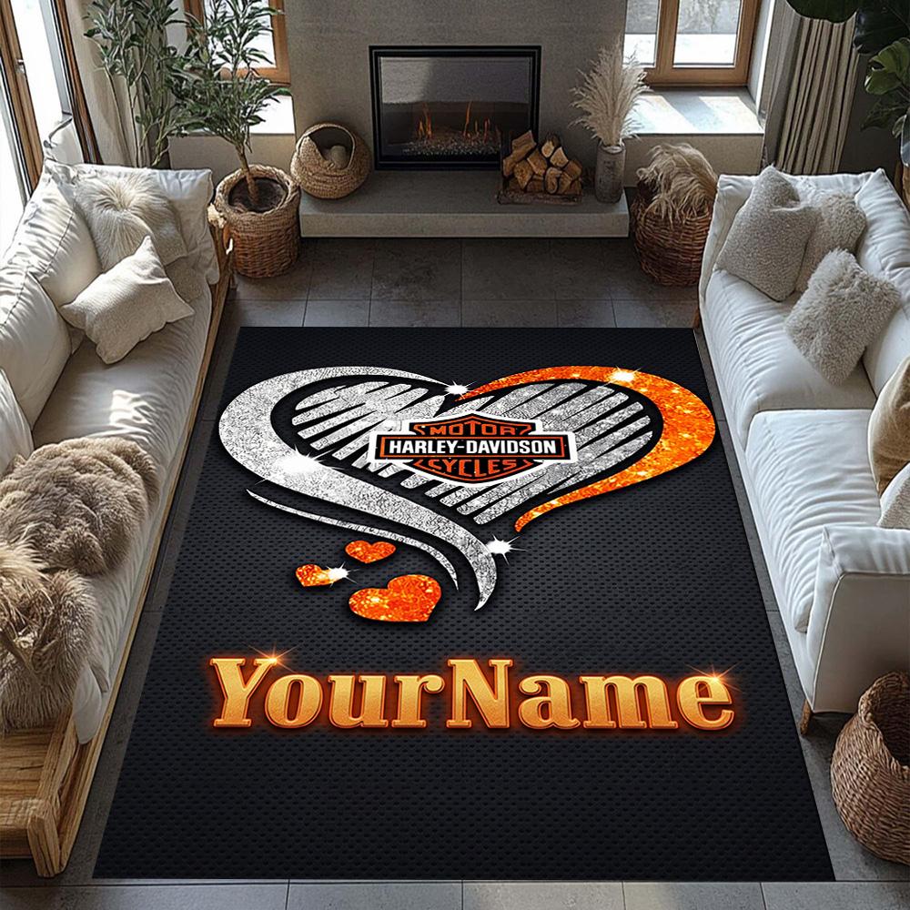 Harley-davidson Motorcycles Personalized Name Area Rug Suitable for Outdoor Game Room Foyer Dining Room Antislip Carpet Anime Office Decor