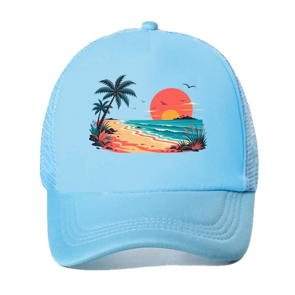 Retro Tropical Coast Sunset Escape Mesh Baseball Cap Hip Hop
