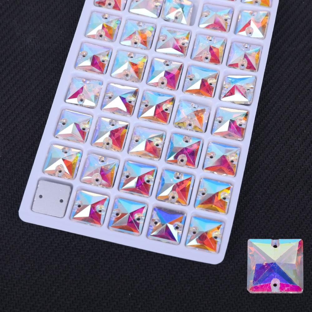Square Flat Bottom Double Hole Glass Hand Sewn White Ab Drill, High Flash Wedding Glass Hand Sewn Drill Diy Jewelry Accessories
