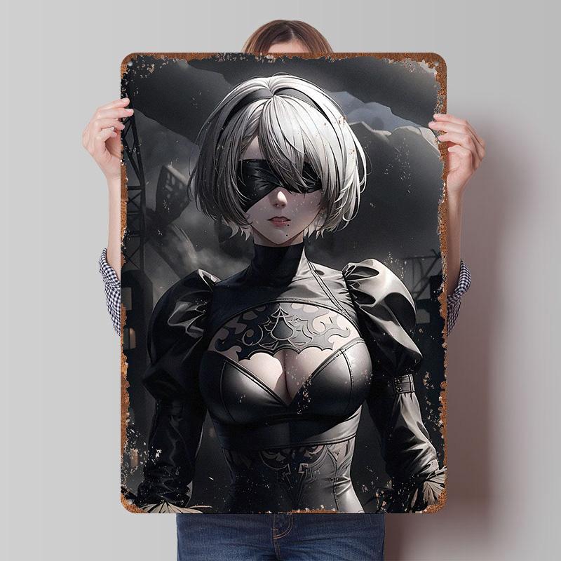 

Nier Automata Printed Poster Customized Wall Art Retro Vintage Metal Tin Signs for Desk Decor Decoration Garage Decorations Room 7.9x11.8In(20x30cm)