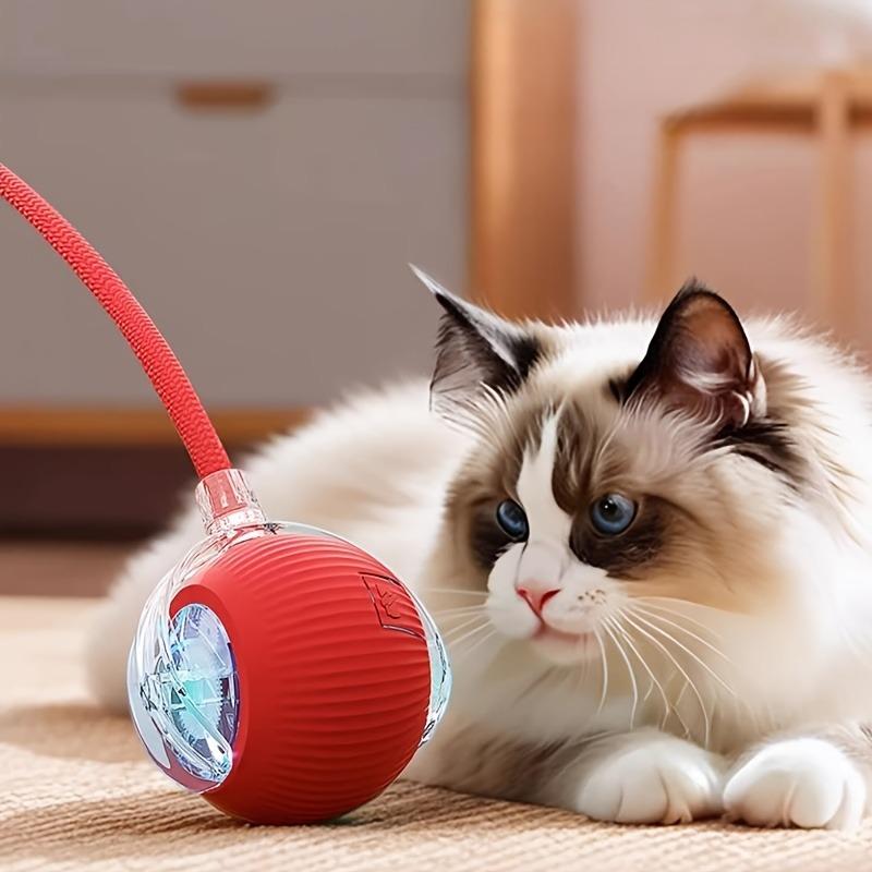 Automatic Rolling Cat Ball Toy with LED Light & Tail Rope, Interactive Play for Pets