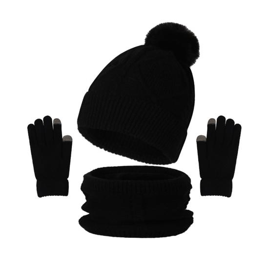 3Pcs/Set Women Hat Scarf Gloves Set Solid Color Design Twist Texture Thickened