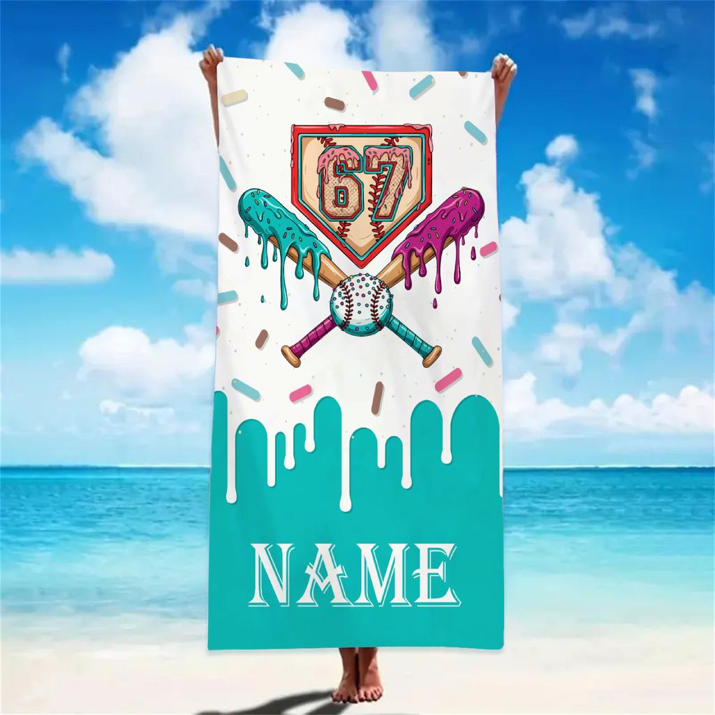 Pink Personalized Name Ice Cream Melt Fun Baseball Beach Towel - Soft & Comfortable,Ideal for Beach Kid Girls Gift,Wholesale