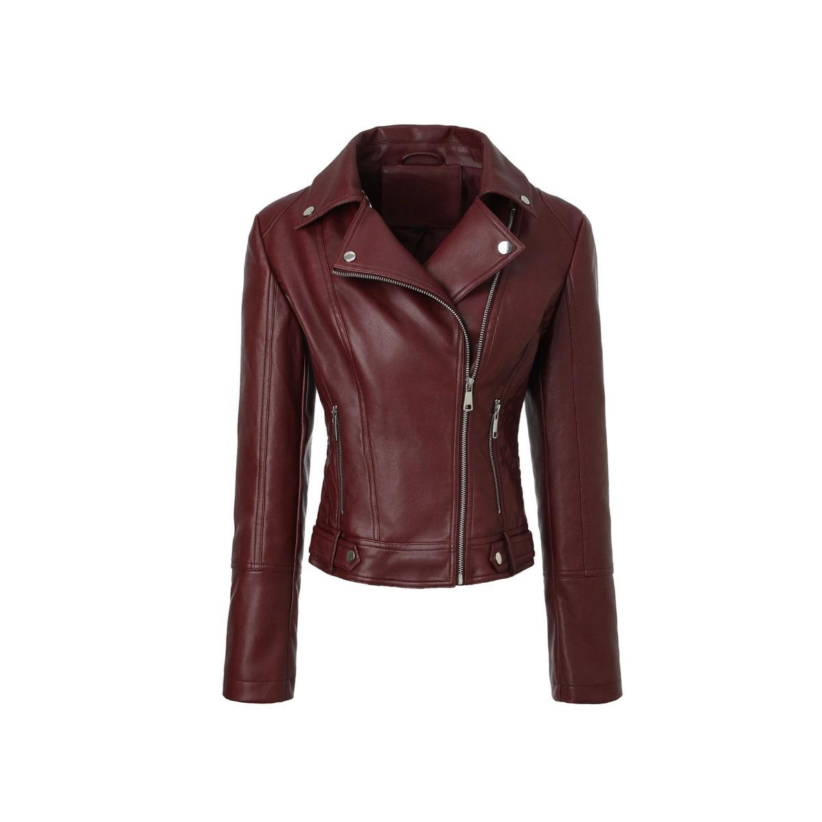 Women`s Slim Fit Cropped Motorcycle PU