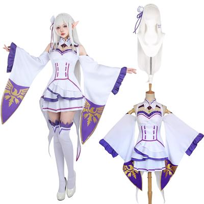 Costume Cosplay Emilia avec Utilisateur d'Esprit pour Adultes Déguisement Culturel Scène Emilia cosplay avec Perruque [Kamihei Ryohin], ReZero, Taille, Robe, Festival,