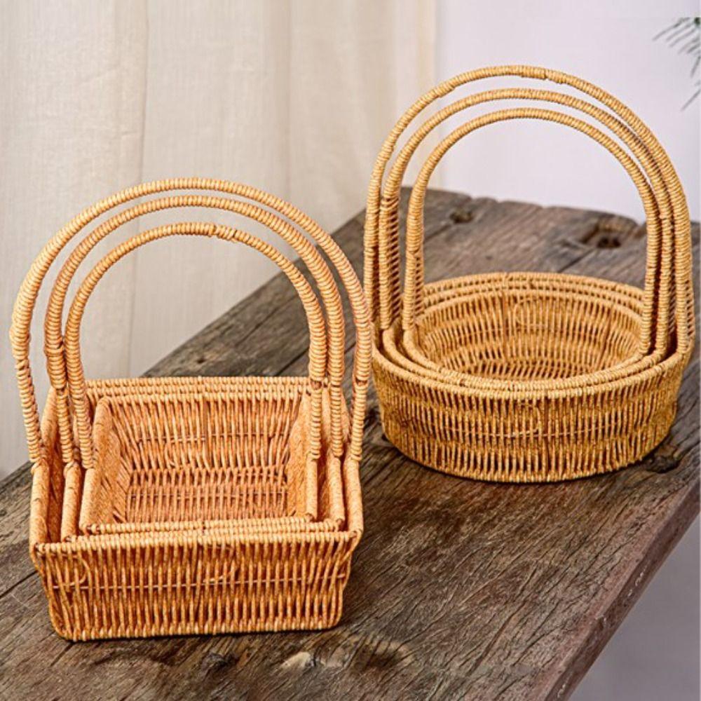 

Portable Vegetable Flower Plant Hand Baskets Rattan Snack Bread Picnic Basket Fruit Storage Tray 16*6*24.5cm