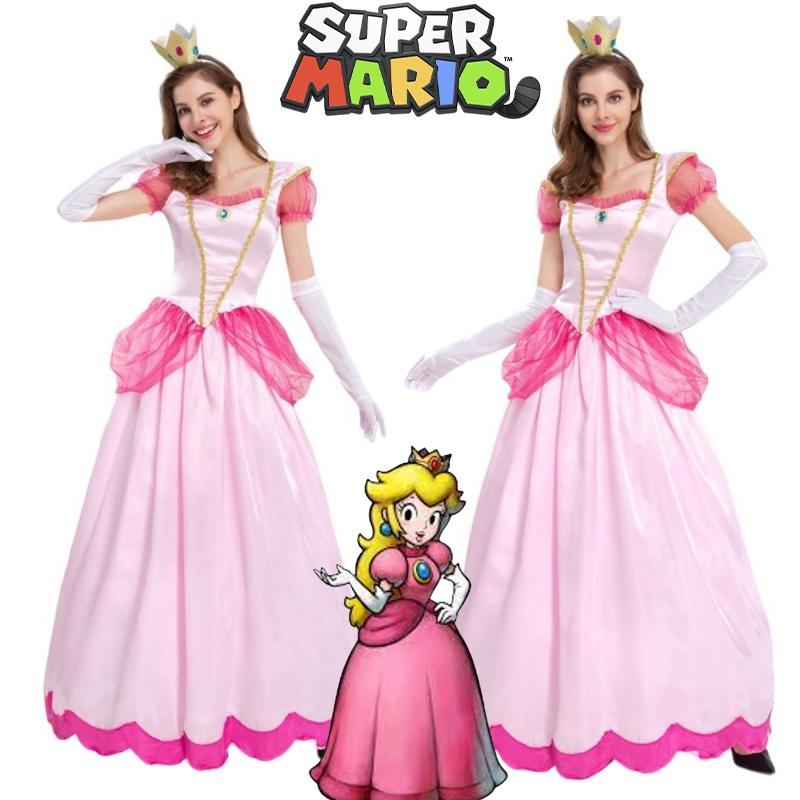 Mario Prinzessin Kostümkleid mit Lycra-Stoff für Halloween-Bühnenauftritte