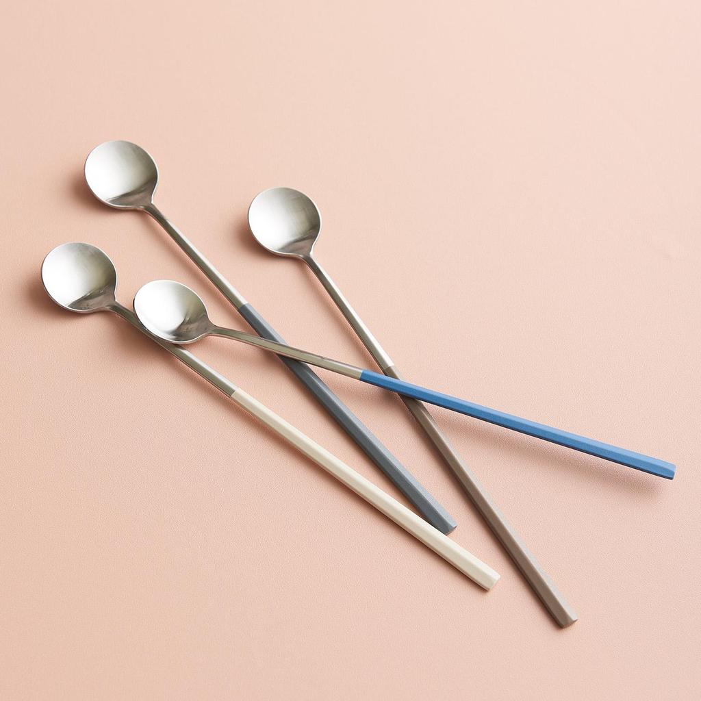 LASSIETTE EBRO PREMIUM Stainless Steel Long Tea Spoon Easy Grip Tableware 4 Color