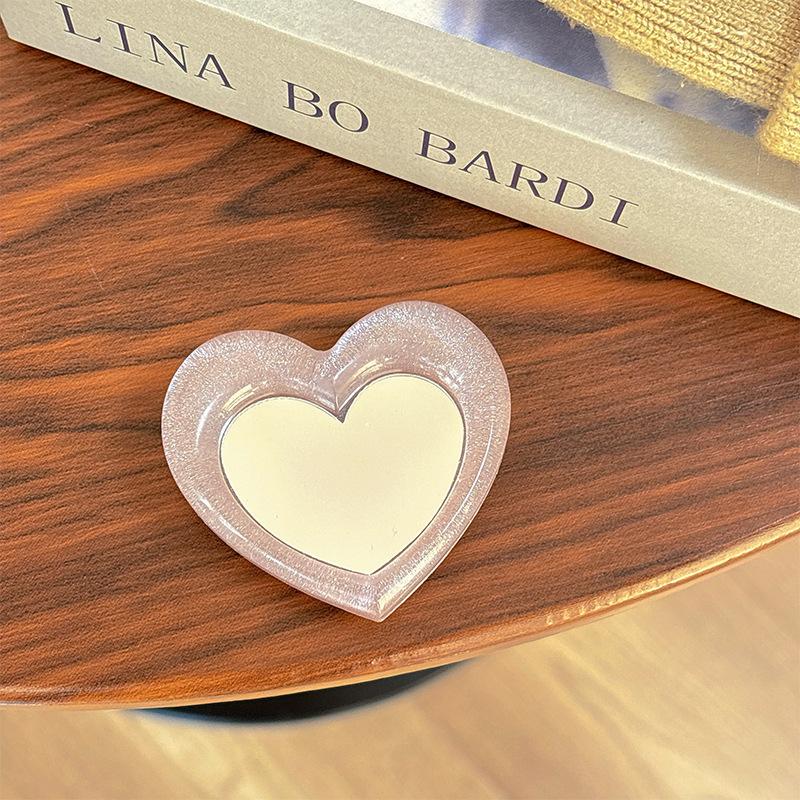 

Wind Mobile Phone Airbag Bracket Pasted Heart-Shaped Mirror Telescopic Desktop Girl Makeup Mirror Lazy Ring