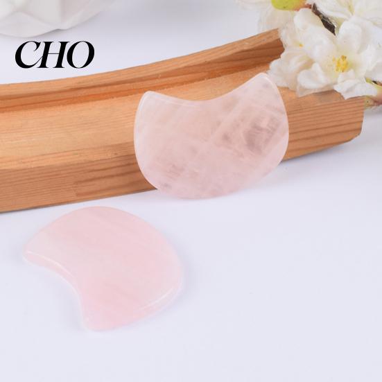 Jawline Contour Massager Pink Quartz Scraping Board Cat Head Shape Facial Massage Tool for Lifting Ergonomic Firming V-Face Line Relieves Fatigue