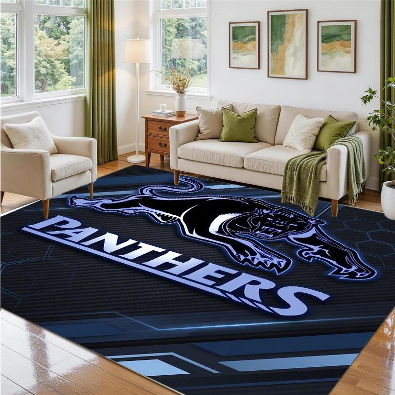 Penrith Panthers Design Crystal Velvet Rug Soft Decorative Mat for Bedroom Entrance