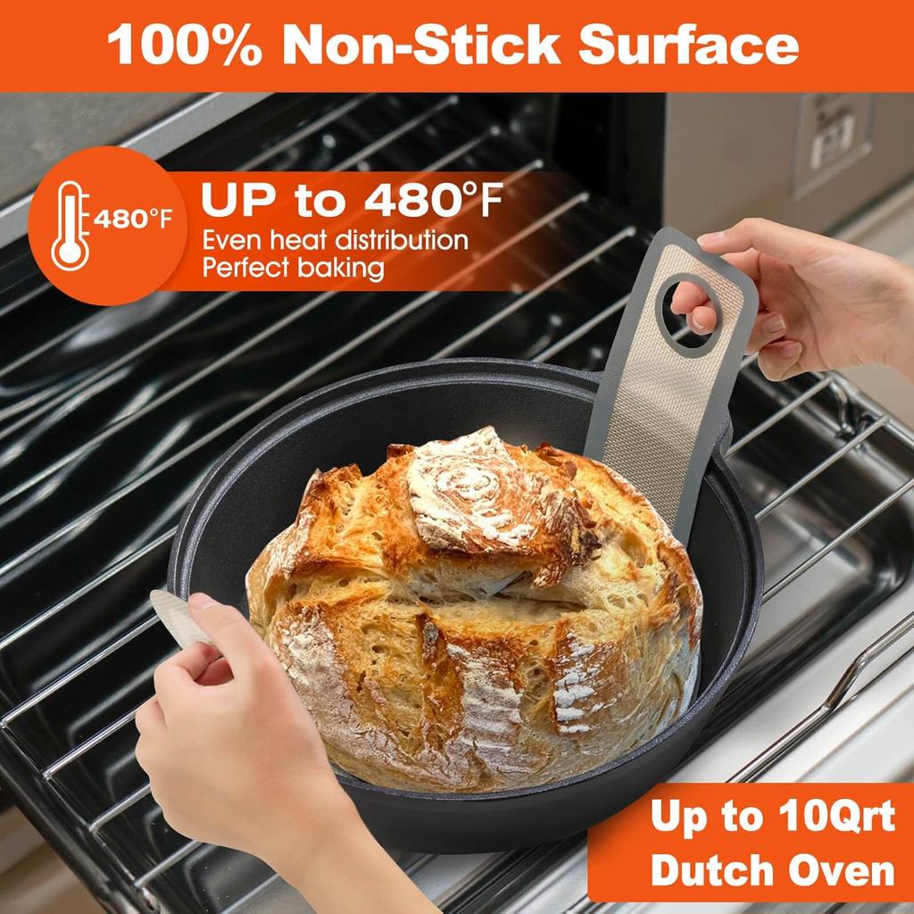 Large Silicone Bread Sling Dutch Oven - 9.5 Inch Non-Stick & Easy Clean Reble Silicone Bread Baking Mat. With Extra Long Handles Bread Baking Sheet