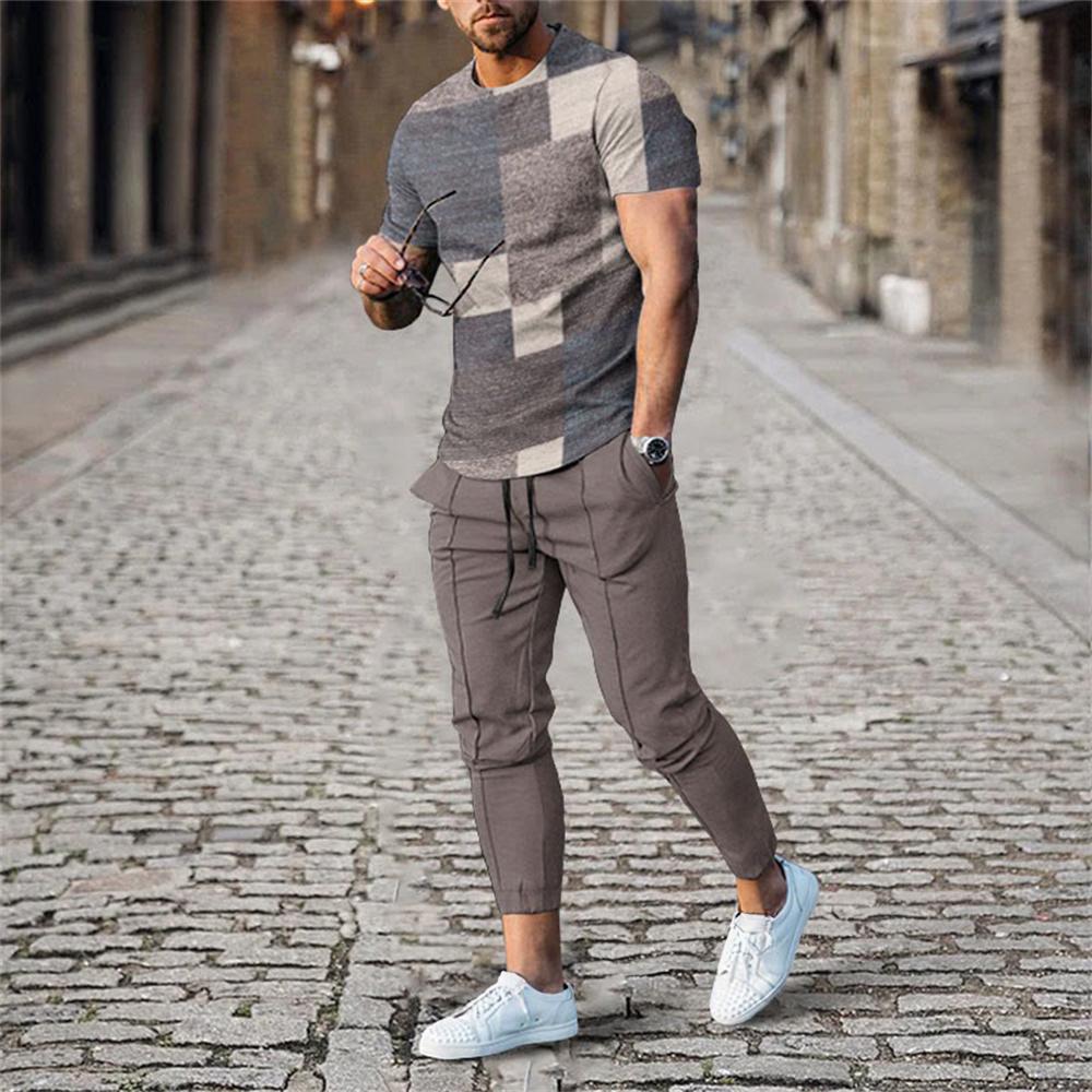 

Men Summer Sets Short Sleeve T Shirt Trousers 2 Pc Sets Print Oversized T-shirts Pants Suits Casual Tops Sweatpants Men Clothing 2XL