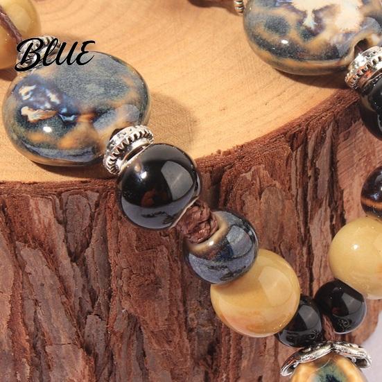Fashionable Ceramic Necklace Vintage Bohemian Bead Braided Rope Flower Long