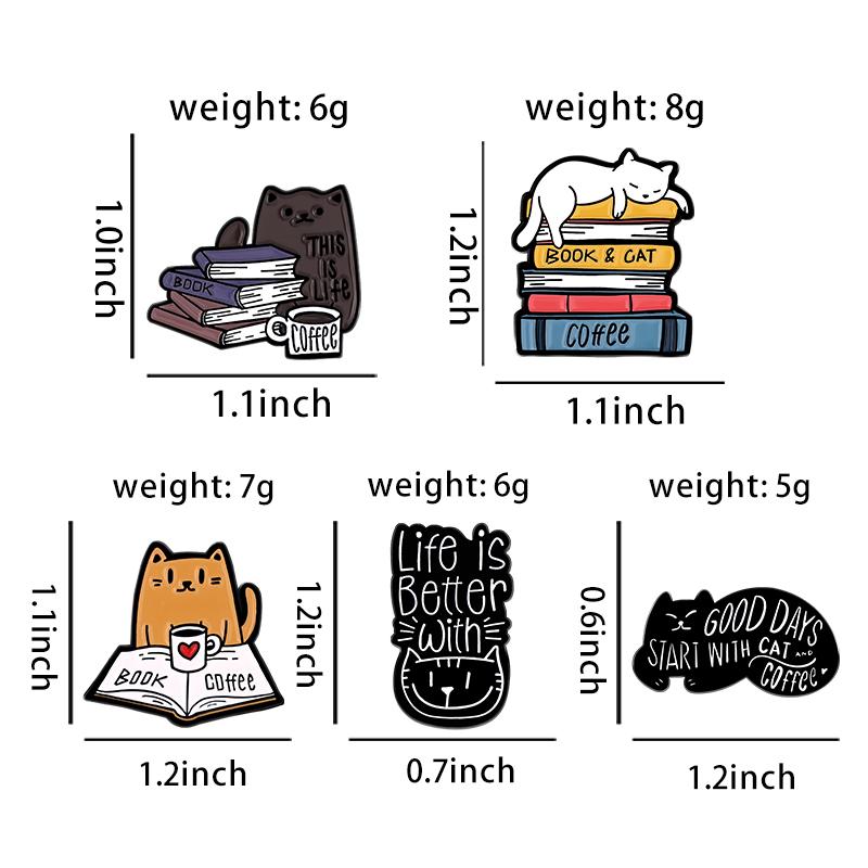 This Is Life Enamel Pins Custom Cats Books Coffee Brooches Lapel Badges Animal Pet Reading Jewelry Gift for Kids Friends