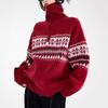 Unisex Red Fair Isle Retro Half-Zip Sweater: Autumn/Winter High-End Knitwear