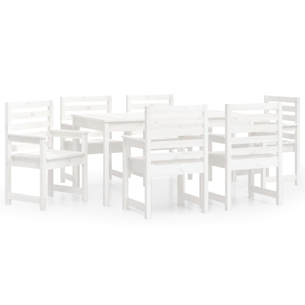 7 Piece White Solid Wood Pine Garden Dining Set