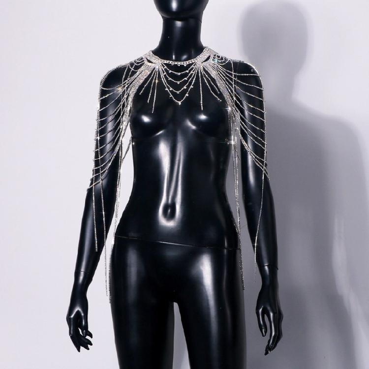 Sturdy Rhinestones Body Chain With Adjustable Closure Layered Fringe Body Jewelry For Dance Event And Red Carpets