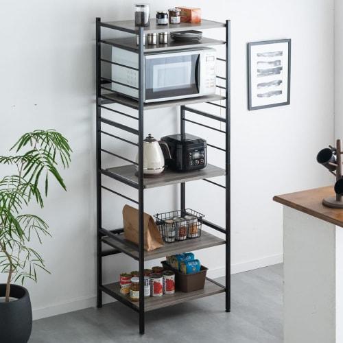 Tansu Gen Kitchen Rack, 60cm Wide, Fits Large Microwave Ovens, Height Adjustable, Sliding Shelf, Hook-Type, Heavy-Duty Capacity, Slim, Heavy-Duty Desi