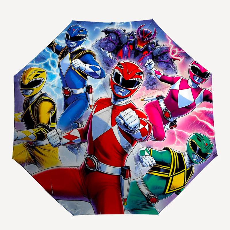 1pc Power Rangers Automatic Opening Folding Umbrella with 8-Rib Iron Frame, Portable Design for Outdoor Use, Ideal Gift for Fans, Travelers, Everyday