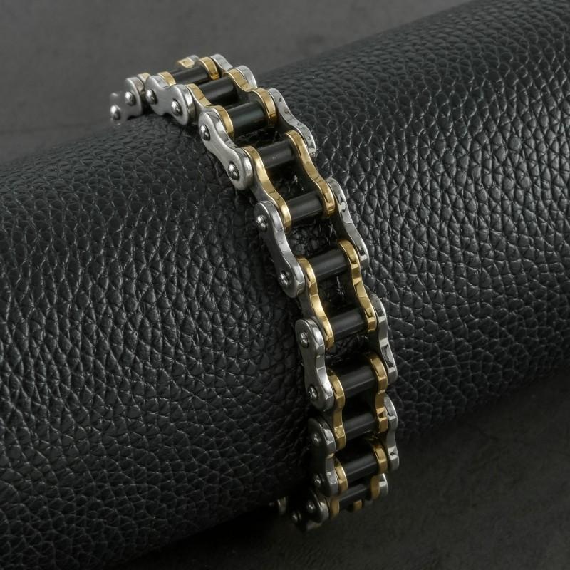 Bracciale a Catena da Ciclismo in Acciaio al Titanio da Uomo Stile Punk Fascia da Polso per Bici Tono Nero Oro