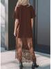 2025 Summer European & American Women's Lace Patchwork Short Sleeve Long Dress