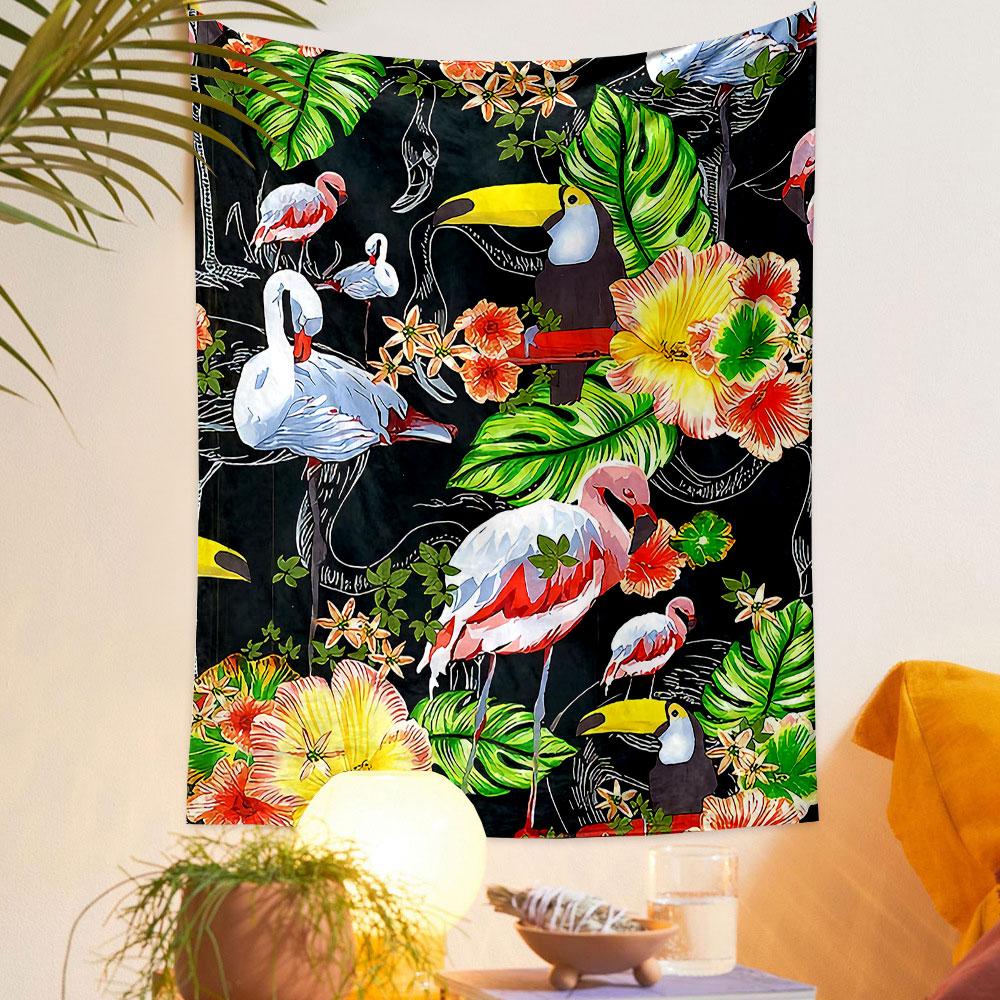 "Tropical Birds and Flowers Pattern" Patterned Tapestry Home Decor, Suitable for Bedroom and Living Room, Gift