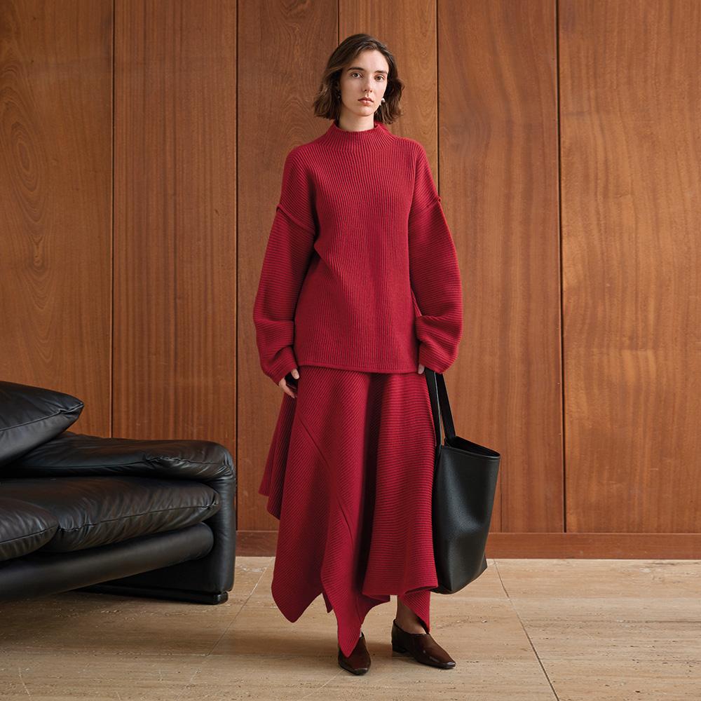 Waiwaiaiem Yy_Loose Irregular Hem Skirt_Red