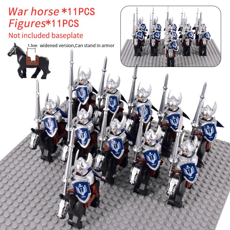 MOC Medieval Rohan Knights Soldiers Guard Army Lotr Cavalier Action Figures Mini Bricks Building Blocks DIY Toys for Kid Gifts