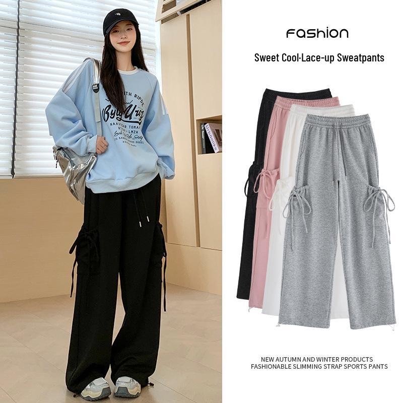 

Gray High-Waisted Wide-Leg Sweatpants with Bow Tie – 2025 Edition Small чёрный