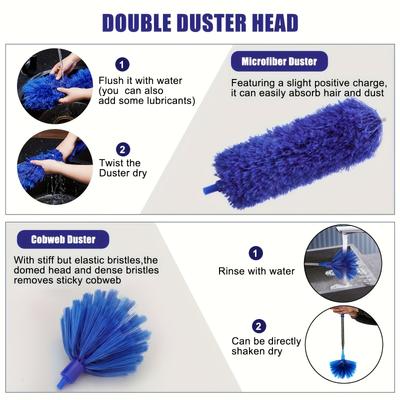 Cleaning Accessory Extendable Microfiber Duster Portable Tool Versatile Cleaning For Washable Duster Detachable Head Tools