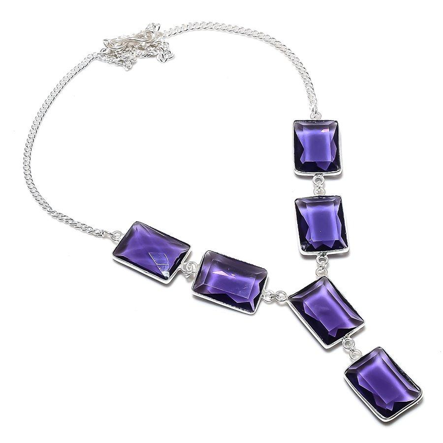 

Natural Amethyst Gemstone Handmade 925 Sterling Silver Jewelry Necklace 18 n6j89