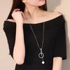 Women Fashion Imitation Pearl Circle Bar Pendant Sweater Chain Necklace Jewelry