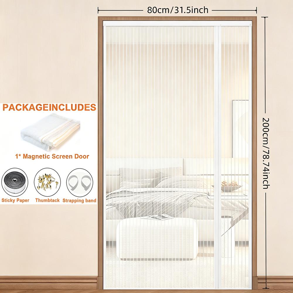 Magnetic Screen Door, Side-Opening Double-Sided Magnetic Screen Door, Insect Screen, Polyester Mesh, High-Density Breathable Screen—White