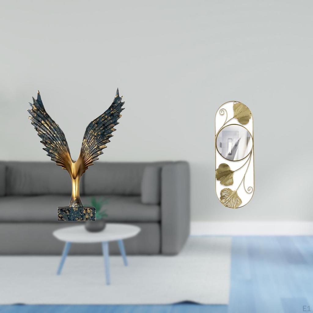 Reflective Resin Winged Sculpture Mirror Ornament for Feng Shui Living Room Corridor Cabinet