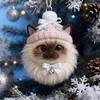 2D Acrylic Cat Dog Rabbit Hanging Pendents Plush Pet Shaped Ornament Christmas Tree Cozy Winter Animal Charm Knitted Hat Decor