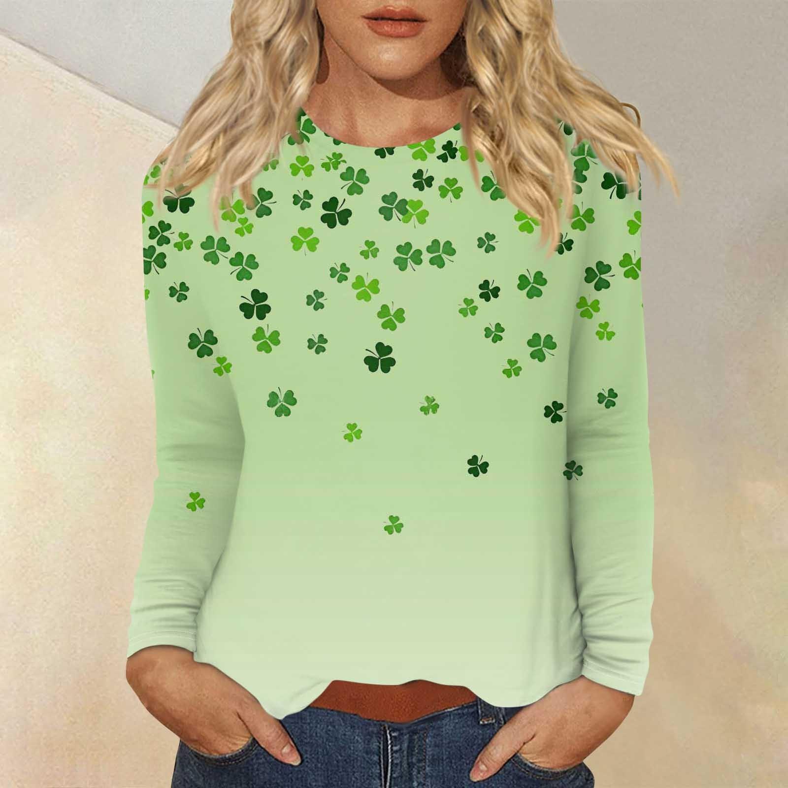 

Женская повседневная повседневная рубашка с длинным рукавом. Топ с круглым вырезом и принтом ко Дню Святого Патрика S