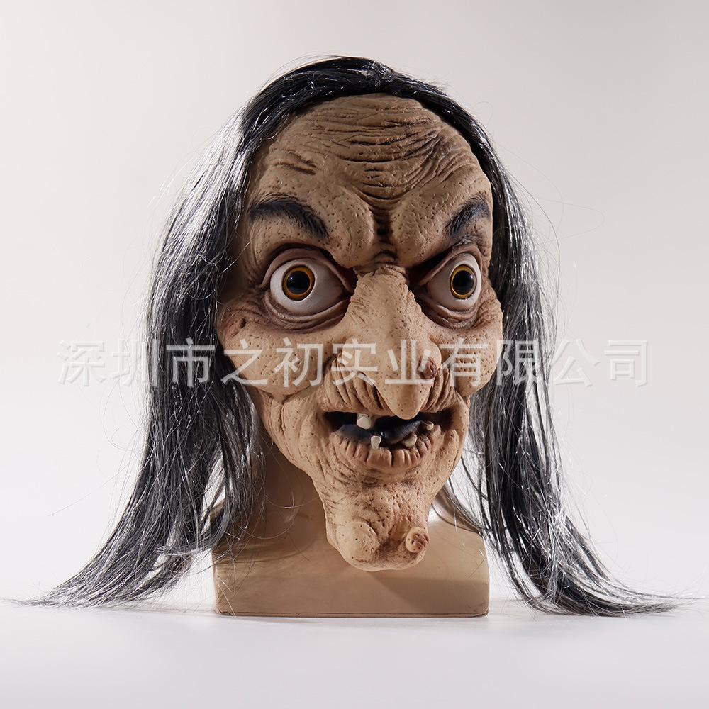 Halloween Hrůzostrašná Čarodějnice Stará Paní Dlouhé Vlasy Babička Latexová Maska Pokrývka Hlavy Vtipné Kostýmové Rekvizity