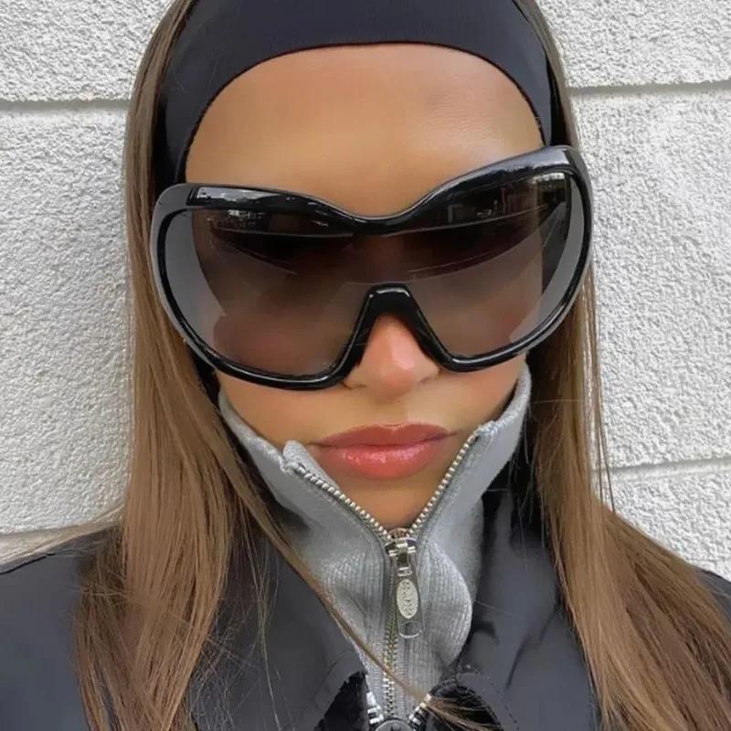 New Y2K Oversized Sunglasses Women Men Vintage Square Shield Gradient One Piece Glasses Sexy Driving Shades